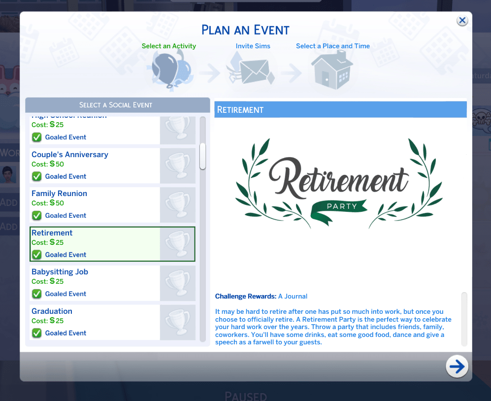 Mod Fête de départ à la retraite Sims 4