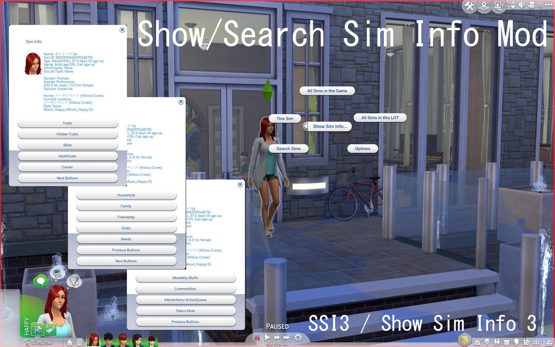 Mod Show/Search Sim Info Mod Sims 4