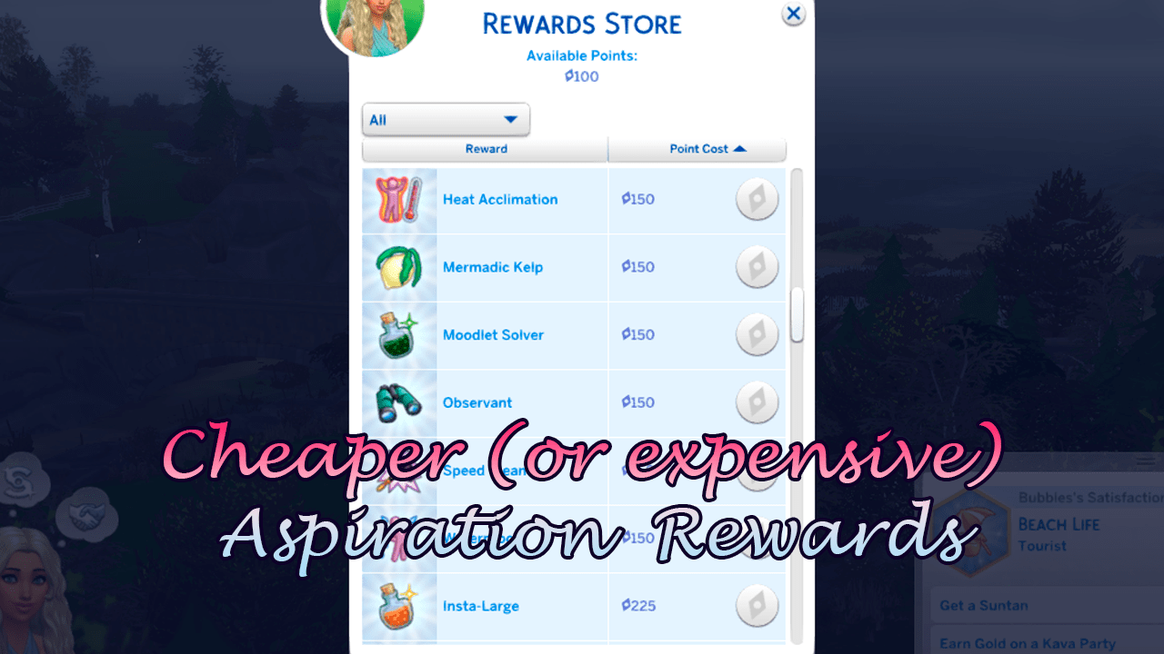 Mod Récompenses d'aspiration moins chères (ou plus chères) Sims 4