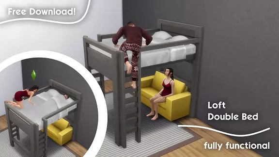 Mod LOFT DOUBLE BED (fully functional) Sims 4