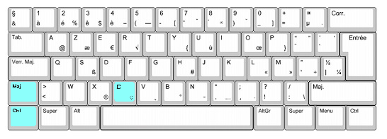 Les touches à utiliser pour ouvrir la barre pour les codes